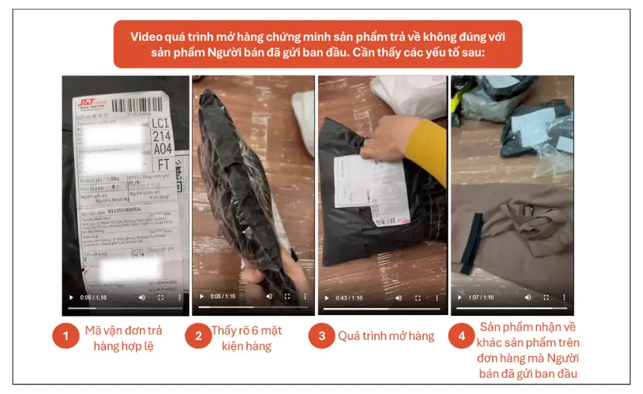 Cách quay video mở hàng hoàn không đúng với hàng Người bán đã giao